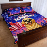Golden Retriever My Dog Is A Democrat Quilt Bed Set Patriotic Statue Of Liberty Fireworks