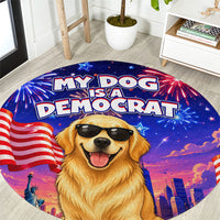 Golden Retriever My Dog Is A Democrat Round Carpet Patriotic Statue Of Liberty Fireworks