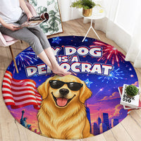 Golden Retriever My Dog Is A Democrat Round Carpet Patriotic Statue Of Liberty Fireworks