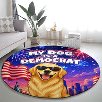 Golden Retriever My Dog Is A Democrat Round Carpet Patriotic Statue Of Liberty Fireworks