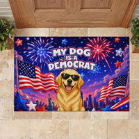 Golden Retriever My Dog Is A Democrat Rubber Doormat Patriotic Statue Of Liberty Fireworks