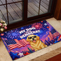 Golden Retriever My Dog Is A Democrat Rubber Doormat Patriotic Statue Of Liberty Fireworks