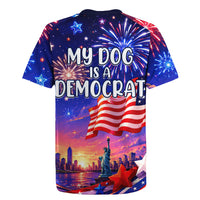 Golden Retriever My Dog Is A Democrat Rugby Jersey Patriotic Statue Of Liberty Fireworks