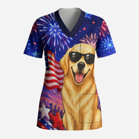 Golden Retriever My Dog Is A Democrat Scrub Top Patriotic Statue Of Liberty Fireworks