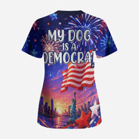 Golden Retriever My Dog Is A Democrat Scrub Top Patriotic Statue Of Liberty Fireworks
