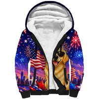 Golden Retriever My Dog Is A Democrat Sherpa Hoodie Patriotic Statue Of Liberty Fireworks