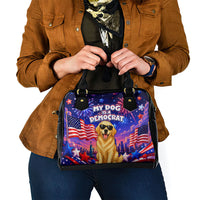 Golden Retriever My Dog Is A Democrat Shoulder Handbag Patriotic Statue Of Liberty Fireworks