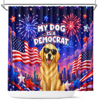 Golden Retriever My Dog Is A Democrat Shower Curtain Patriotic Statue Of Liberty Fireworks