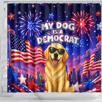 Golden Retriever My Dog Is A Democrat Shower Curtain Patriotic Statue Of Liberty Fireworks