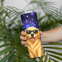 Golden Retriever My Dog Is A Democrat Skinny Tumbler Patriotic Statue Of Liberty Fireworks