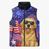 Golden Retriever My Dog Is A Democrat Sleeveless Puffer Jacket Patriotic Statue Of Liberty Fireworks