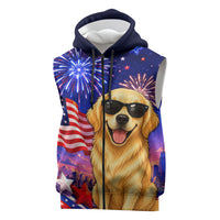 Golden Retriever My Dog Is A Democrat Sleeveless Zip Hoodie Patriotic Statue Of Liberty Fireworks
