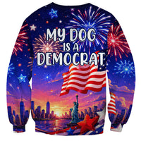 Golden Retriever My Dog Is A Democrat Sweatshirt Patriotic Statue Of Liberty Fireworks