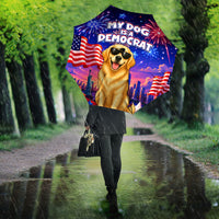 Golden Retriever My Dog Is A Democrat Umbrella Patriotic Statue Of Liberty Fireworks