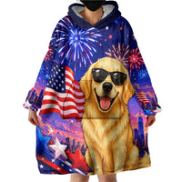 Golden Retriever My Dog Is A Democrat Wearable Blanket Hoodie Patriotic Statue Of Liberty Fireworks