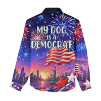 Golden Retriever My Dog Is A Democrat Women Casual Shirt Patriotic Statue Of Liberty Fireworks