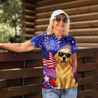 Golden Retriever My Dog Is A Democrat Women Polo Shirt Patriotic Statue Of Liberty Fireworks