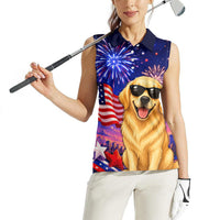 Golden Retriever My Dog Is A Democrat Women Sleeveless Polo Shirt Patriotic Statue Of Liberty Fireworks