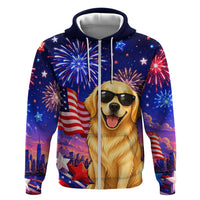 Golden Retriever My Dog Is A Democrat Zip Hoodie Patriotic Statue Of Liberty Fireworks