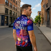 Golden Retriever My Dog Is A Democrat Zipper Polo Shirt Patriotic Statue Of Liberty Fireworks