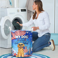 My Dog Is A Democrat Laundry Basket Golden Retriever Patriotic American Flag Graphic