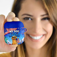 My Dog Is A Democrat AirPods Case Golden Retriever Patriotic American Flag Graphic