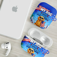 My Dog Is A Democrat AirPods Case Golden Retriever Patriotic American Flag Graphic