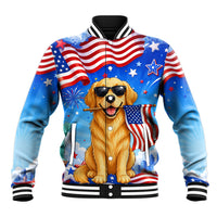 My Dog Is A Democrat Baseball Jacket Golden Retriever Patriotic American Flag Graphic