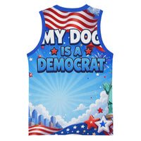My Dog Is A Democrat Basketball Jersey Golden Retriever Patriotic American Flag Graphic