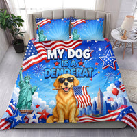 My Dog Is A Democrat Bedding Set Golden Retriever Patriotic American Flag Graphic