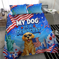 My Dog Is A Democrat Bedding Set Golden Retriever Patriotic American Flag Graphic