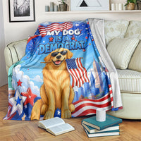 My Dog Is A Democrat Blanket Golden Retriever Patriotic American Flag Graphic
