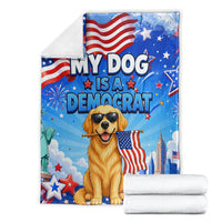My Dog Is A Democrat Blanket Golden Retriever Patriotic American Flag Graphic