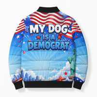 My Dog Is A Democrat Bomber Puffer Jacket Golden Retriever Patriotic American Flag Graphic