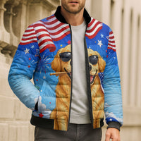 My Dog Is A Democrat Bomber Puffer Jacket Golden Retriever Patriotic American Flag Graphic