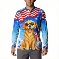 My Dog Is A Democrat Button Sweatshirt Golden Retriever Patriotic American Flag Graphic