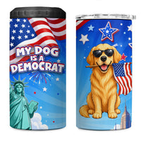 My Dog Is A Democrat 4 in 1 Can Cooler Tumbler Golden Retriever Patriotic American Flag Graphic