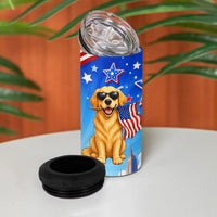 My Dog Is A Democrat 4 in 1 Can Cooler Tumbler Golden Retriever Patriotic American Flag Graphic