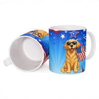 My Dog Is A Democrat Ceramic Mug Golden Retriever Patriotic American Flag Graphic