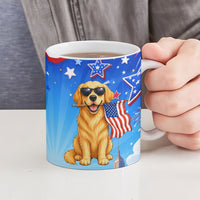 My Dog Is A Democrat Ceramic Mug Golden Retriever Patriotic American Flag Graphic