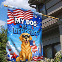 My Dog Is A Democrat Garden Flag Golden Retriever Patriotic American Flag Graphic