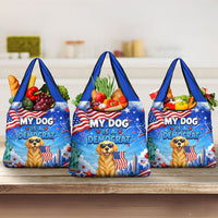 My Dog Is A Democrat Grocery Bag Golden Retriever Patriotic American Flag Graphic