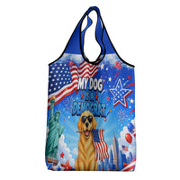 My Dog Is A Democrat Grocery Bag Golden Retriever Patriotic American Flag Graphic