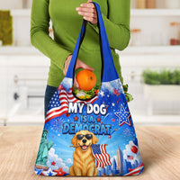 My Dog Is A Democrat Grocery Bag Golden Retriever Patriotic American Flag Graphic