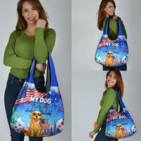 My Dog Is A Democrat Grocery Bag Golden Retriever Patriotic American Flag Graphic