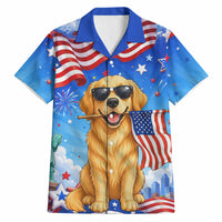 My Dog Is A Democrat Hawaiian Shirt Golden Retriever Patriotic American Flag Graphic