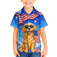 My Dog Is A Democrat Hawaiian Shirt Golden Retriever Patriotic American Flag Graphic