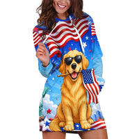 My Dog Is A Democrat Hoodie Dress Golden Retriever Patriotic American Flag Graphic