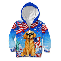 My Dog Is A Democrat Kid Hoodie Golden Retriever Patriotic American Flag Graphic