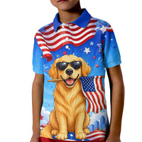 My Dog Is A Democrat Kid Polo Shirt Golden Retriever Patriotic American Flag Graphic